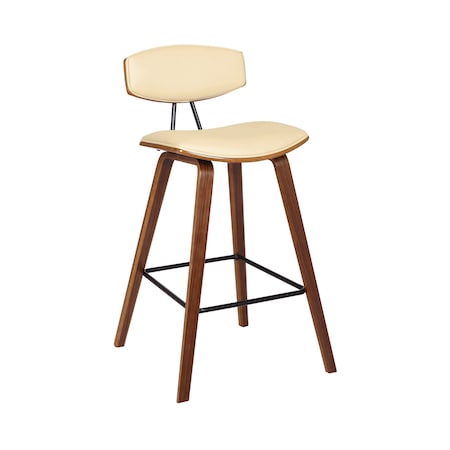 Armen Living Fox 25.5" Counter Height Cream Faux Leather and Walnut Wood Mid-Century Modern Bar Stool LCFOBAWACR26